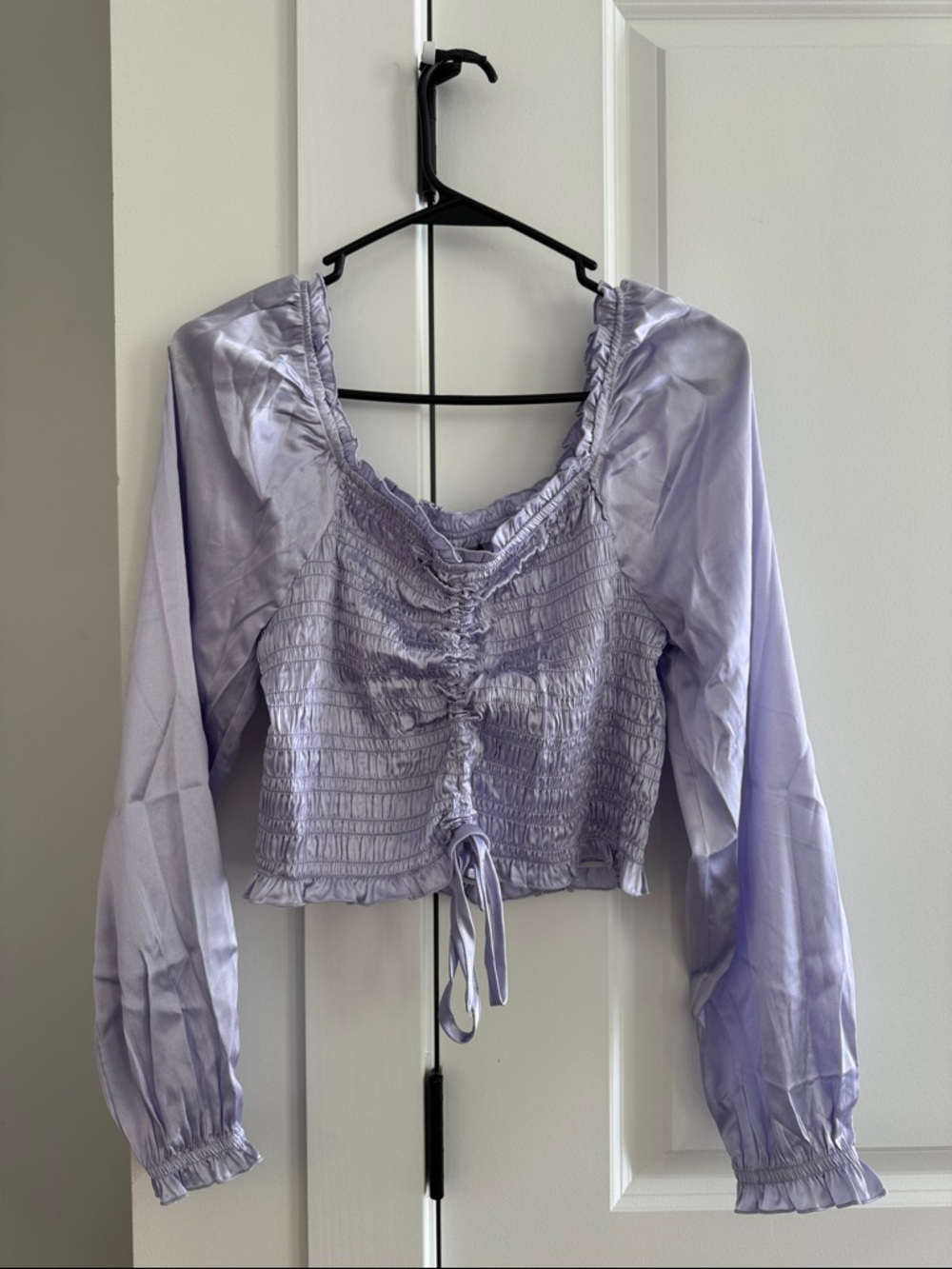 Lilac Ruched Long-Sleeve Crop Top - Unbranded